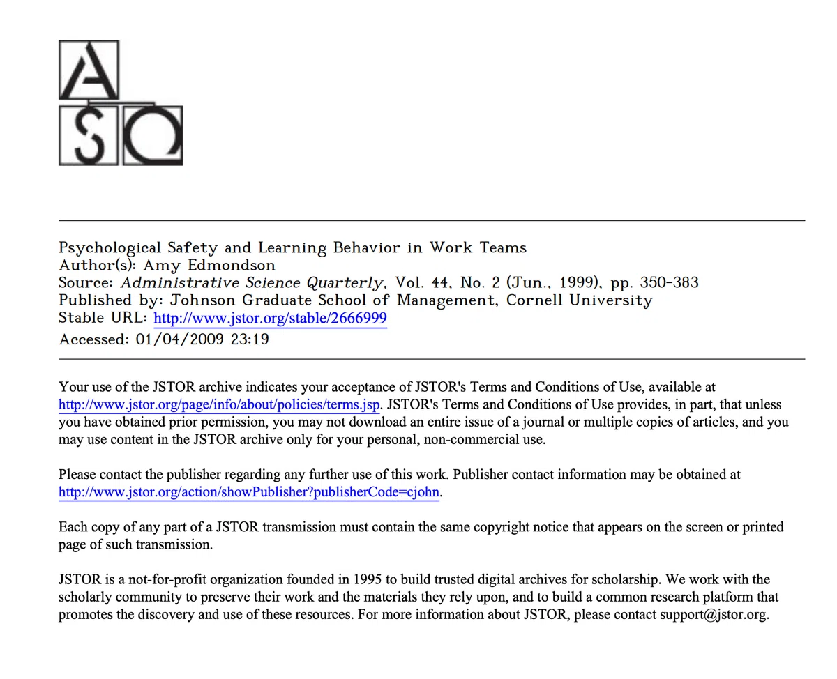 Psychological Safety and Learning Behavior in Work Teams